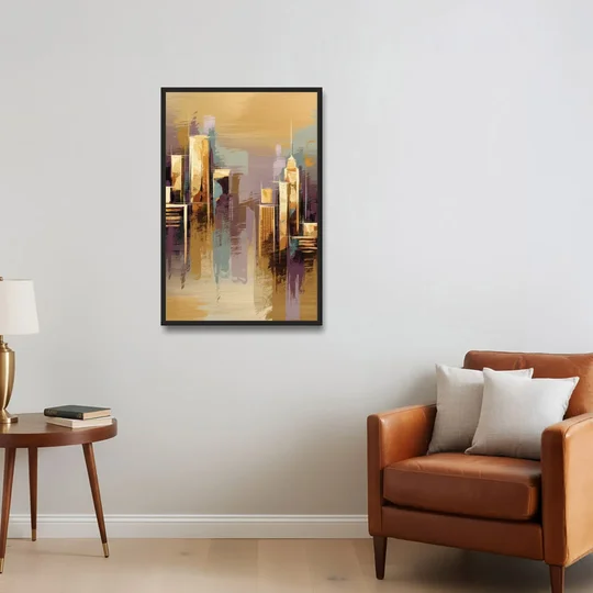 Kansas City Downtown Panorama - Black Framed Canvas Wall Art - Sofa - 24x36