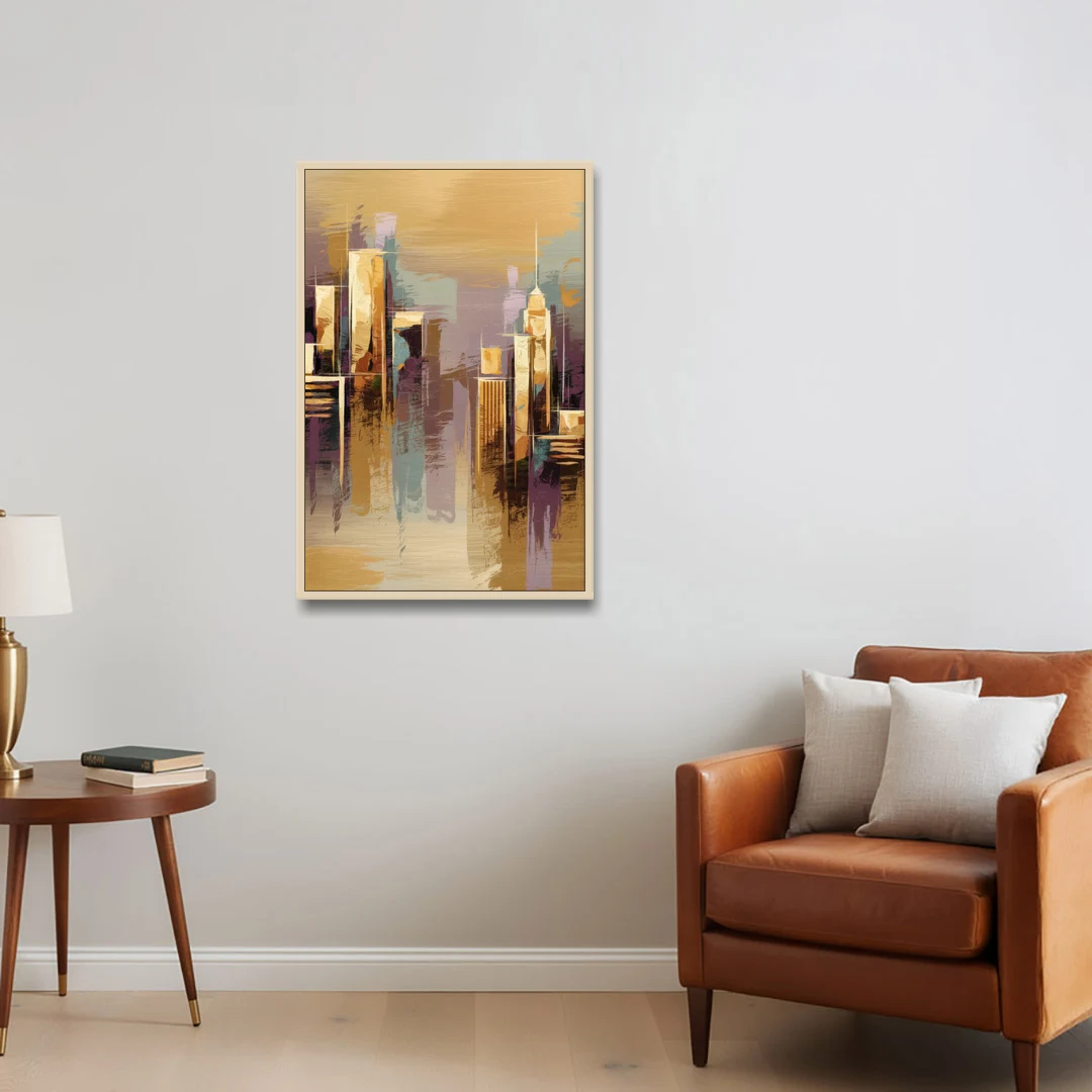 Kansas City Downtown Panorama - Oak Framed Canvas Wall Art - Sofa - 24x36