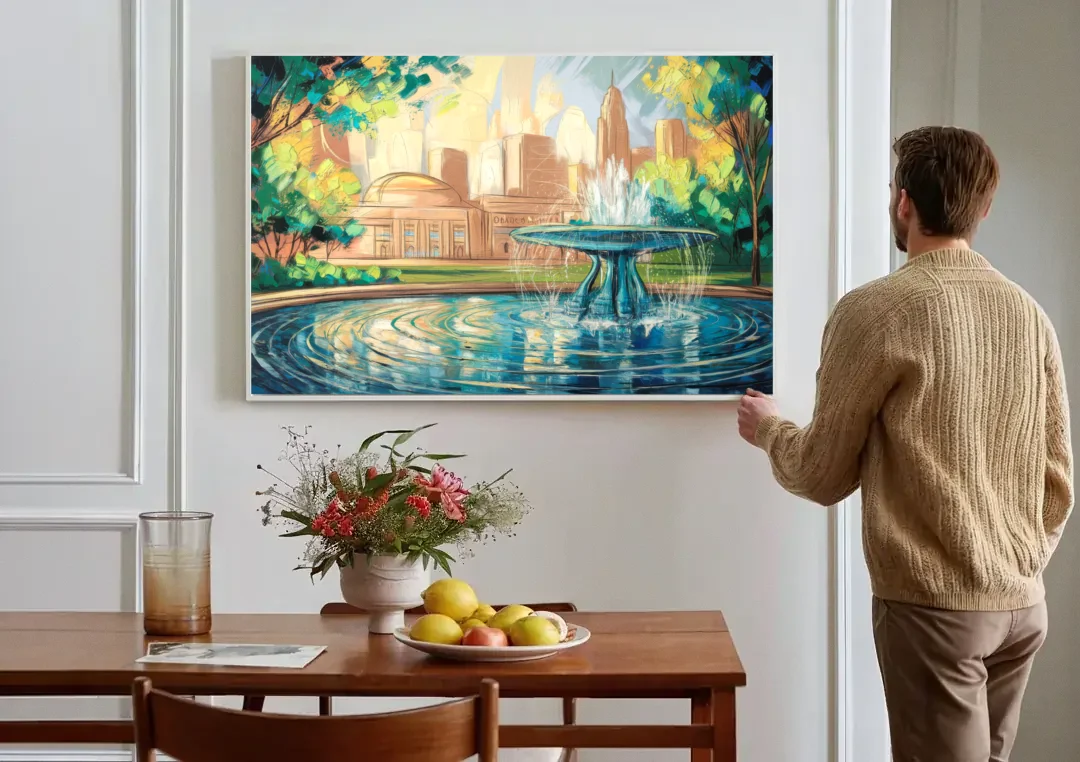 Kansas City Fountains And Parks canvas wall art above a dining table