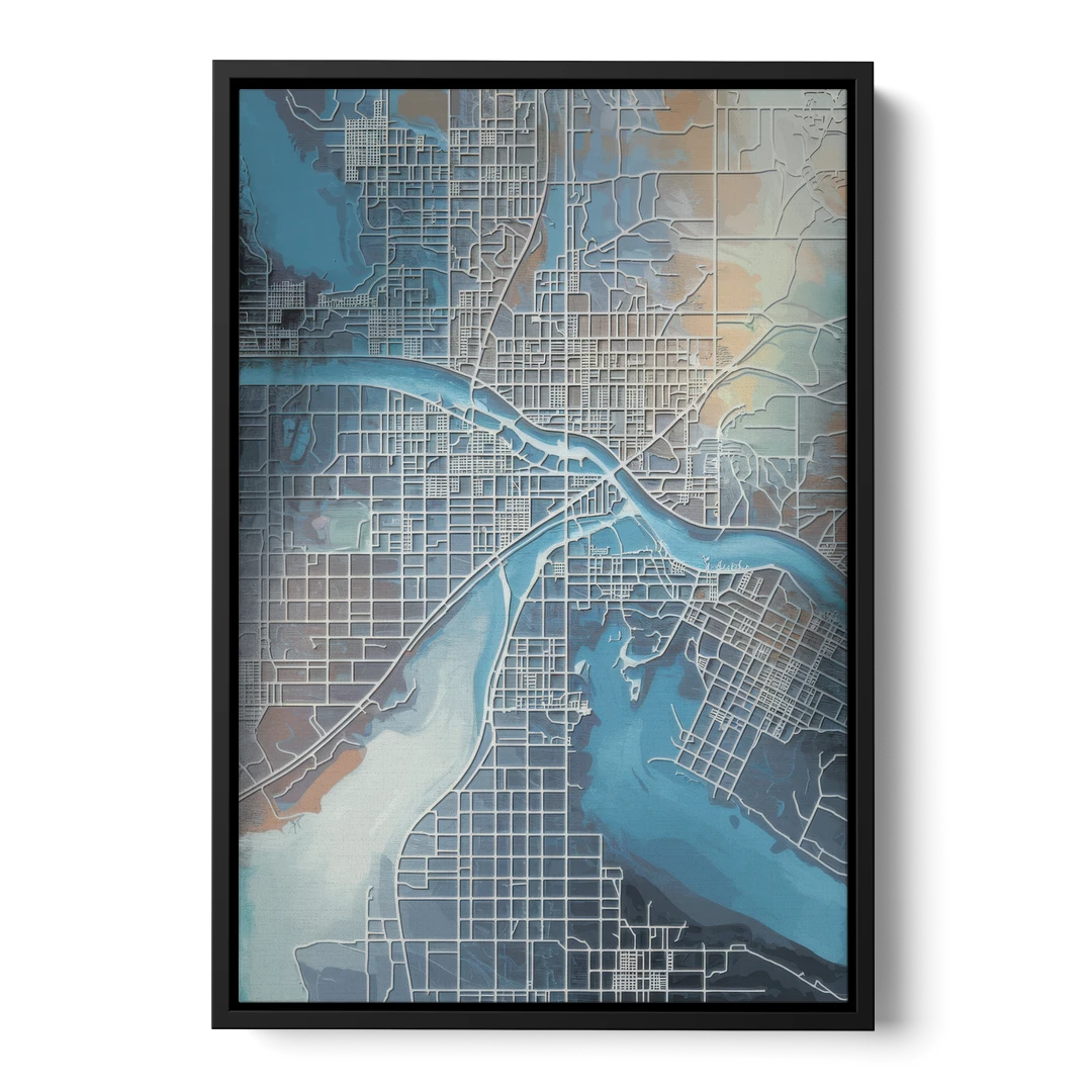 Kansas City Missouri Map - Black Framed Canvas Wall Art - Front