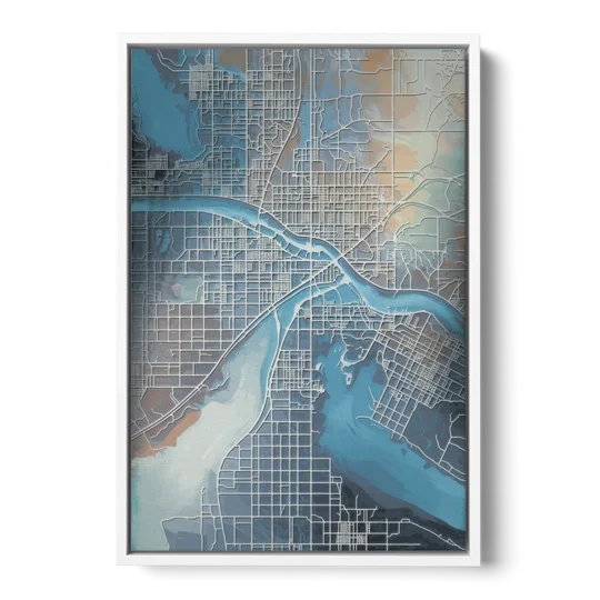 Kansas City Missouri Map - White Framed Canvas Wall Art - Front