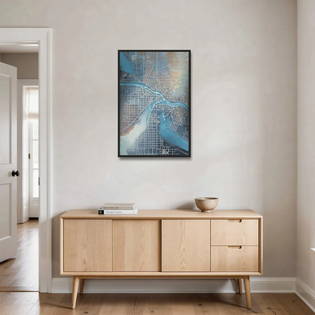 Kansas City Missouri Map - Black Framed Canvas Wall Art - Coffee Table - 24x36