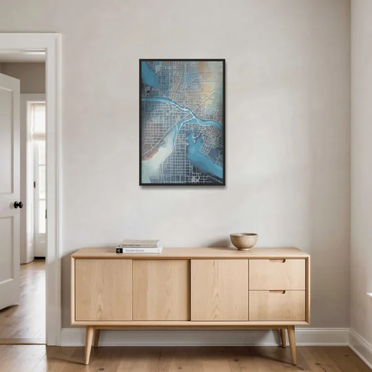 Kansas City Missouri Map - Black Framed Canvas Wall Art - Coffee Table - 24x36
