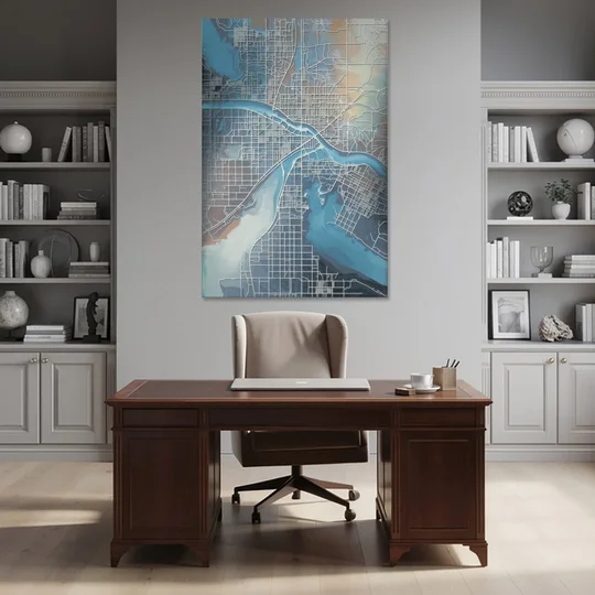 Kansas City Missouri Map - Canvas Wall Art - Office - 40x60