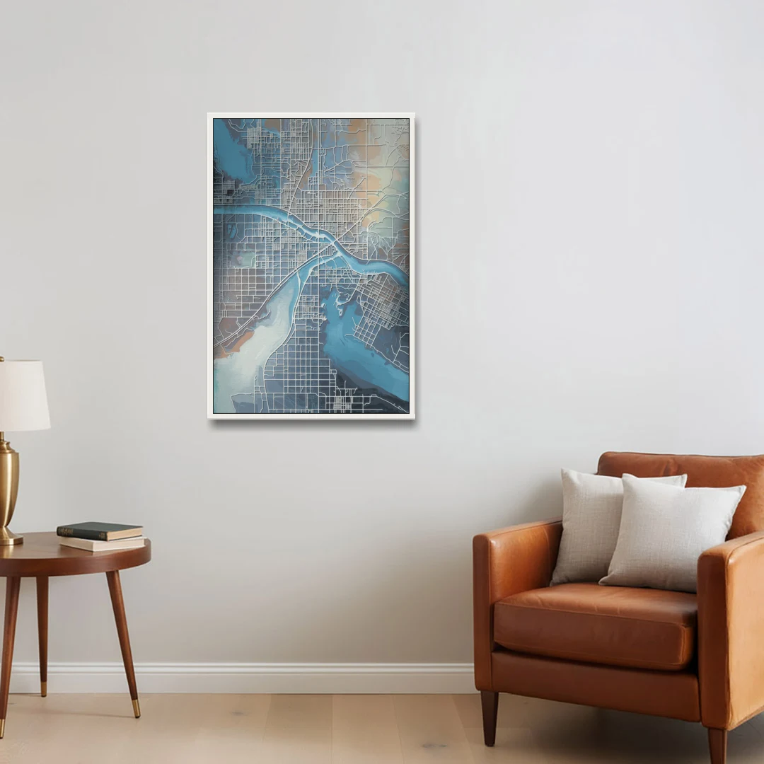 Kansas City Missouri Map - White Framed Canvas Wall Art - Sofa - 24x36