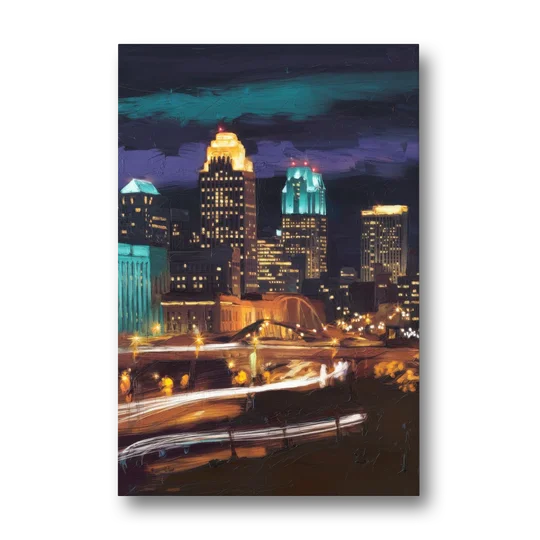 Kansas City Nighttime Skyline - Canvas Wall Art - Front