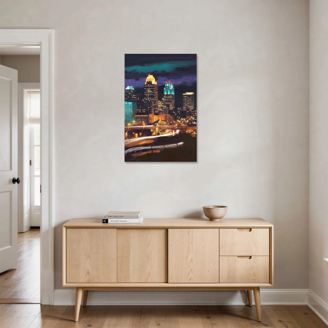 Kansas City Nighttime Skyline - Canvas Wall Art - Coffee Table - 24x36
