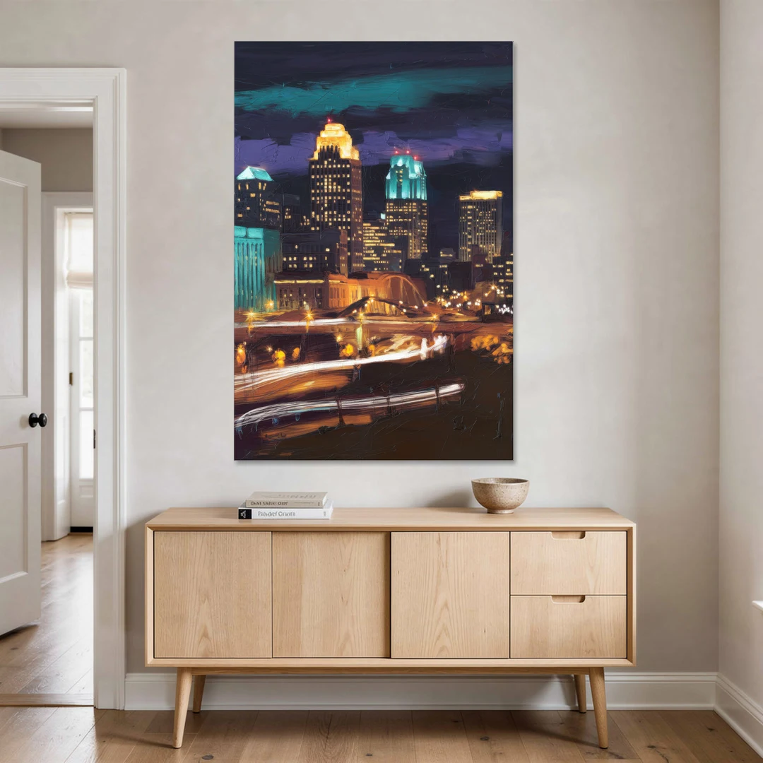 Kansas City Nighttime Skyline - Canvas Wall Art - Coffee Table - 40x60