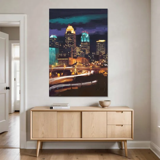 Kansas City Nighttime Skyline - Canvas Wall Art - Coffee Table - 40x60