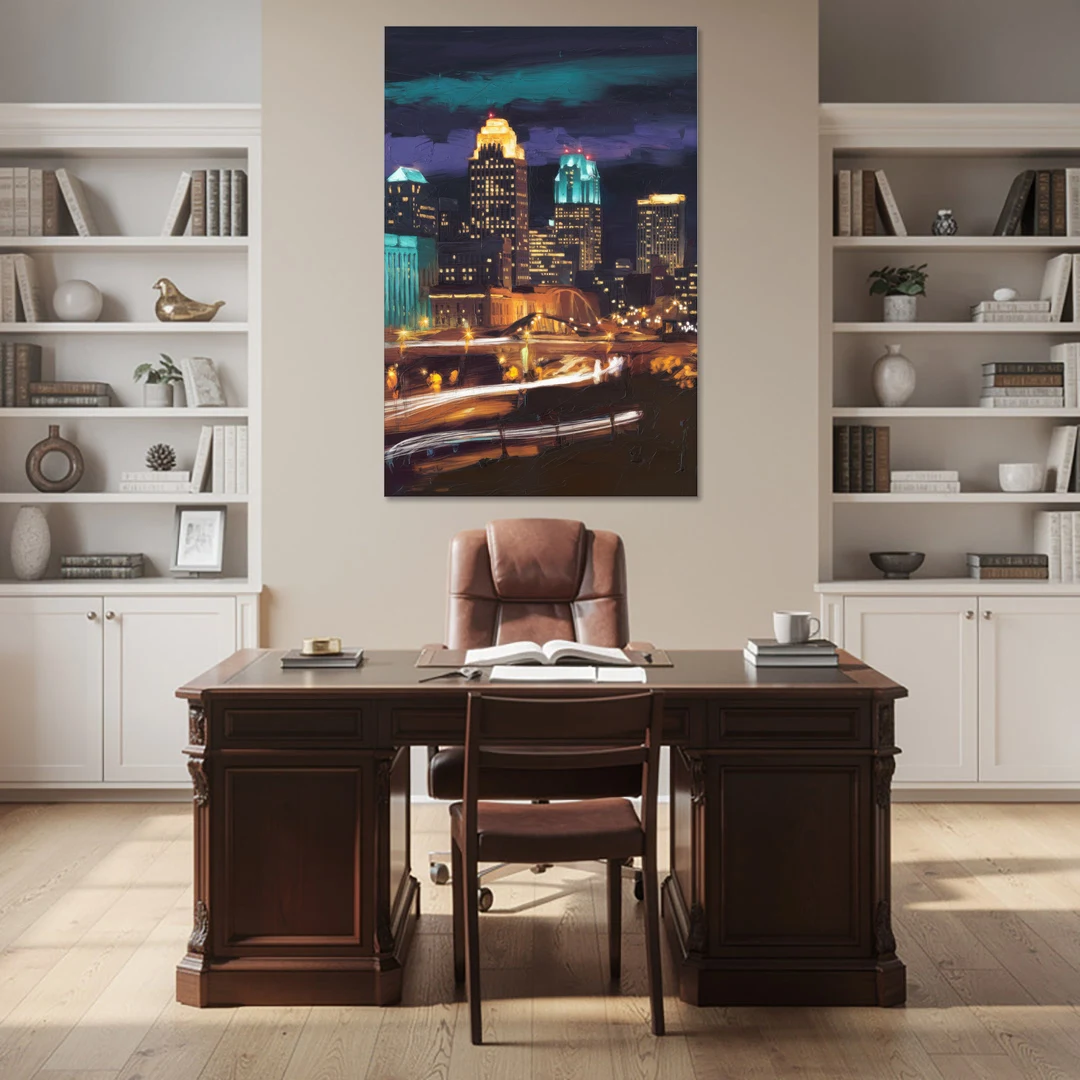 Kansas City Nighttime Skyline - Canvas Wall Art - Office - 40x60