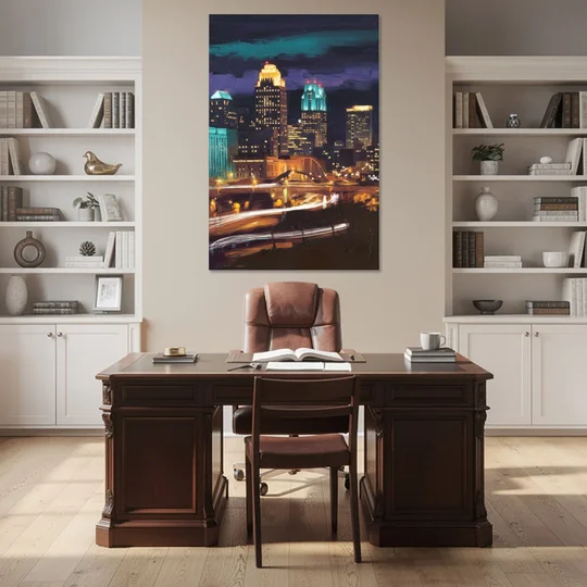 Kansas City Nighttime Skyline - Canvas Wall Art - Office - 40x60