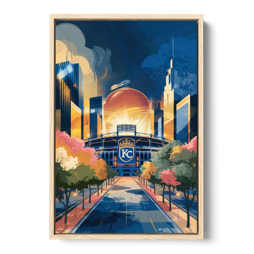 Kansas City Royals Championship - Oak Framed Canvas Wall Art - Front