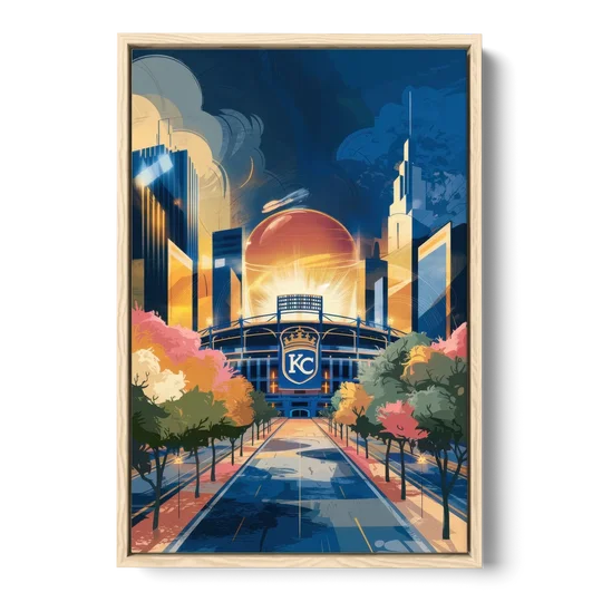 Kansas City Royals Championship - Oak Framed Canvas Wall Art - Front