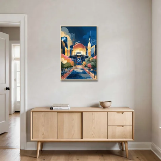 Kansas City Royals Championship - Oak Framed Canvas Wall Art - Coffee Table - 24x36