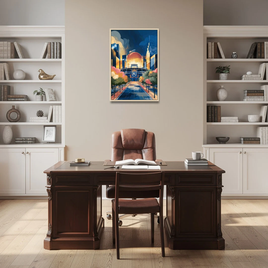 Kansas City Royals Championship - Oak Framed Canvas Wall Art - Office - 24x36