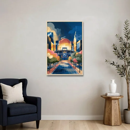Kansas City Royals Championship - Oak Framed Canvas Wall Art - Sofa - 24x36