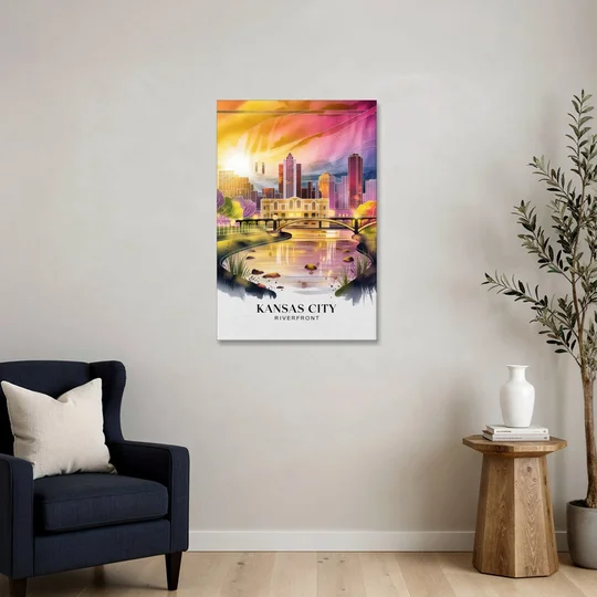 Kansas City Scenic Riverfront - Canvas Wall Art - Sofa - 24x36