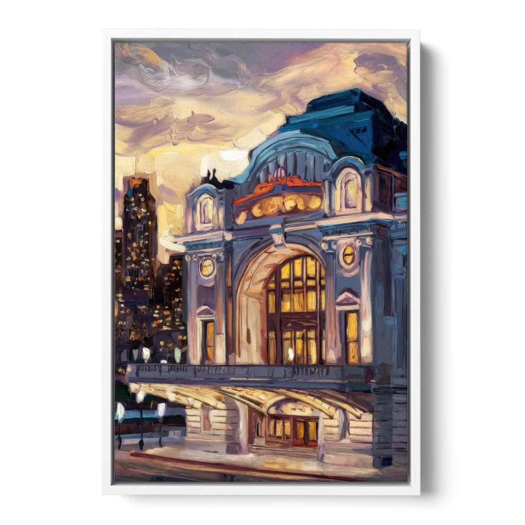 Kansas City Union Station - White Framed Canvas Wall Art - Front