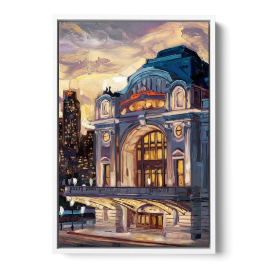 Kansas City Union Station - White Framed Canvas Wall Art - Front