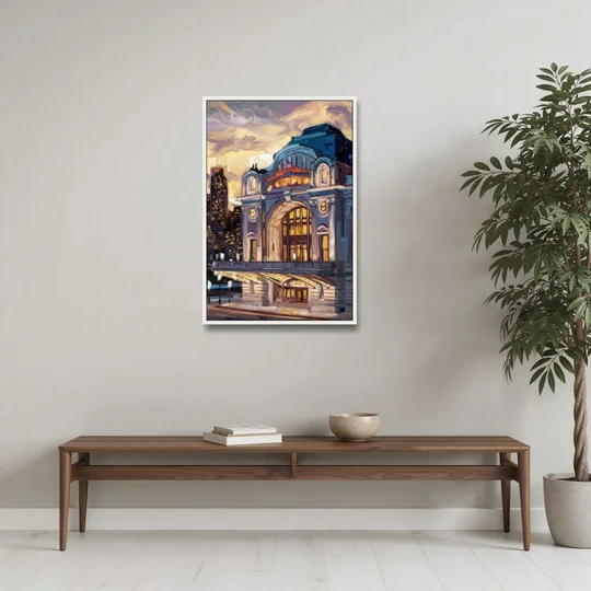 Kansas City Union Station - White Framed Canvas Wall Art - Coffee Table - 24x36