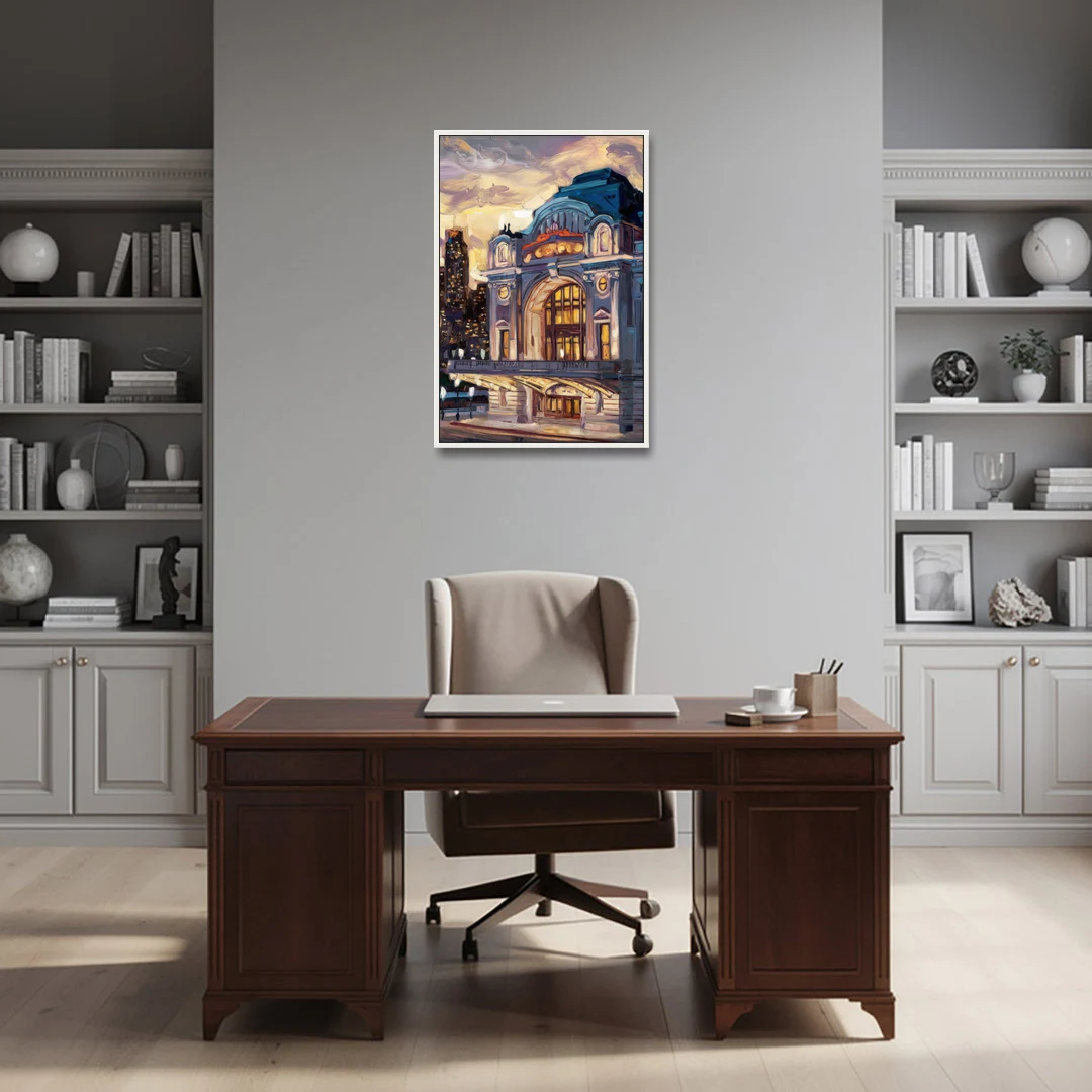 Kansas City Union Station - White Framed Canvas Wall Art - Office - 24x36