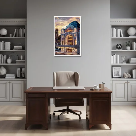 Kansas City Union Station - White Framed Canvas Wall Art - Office - 24x36
