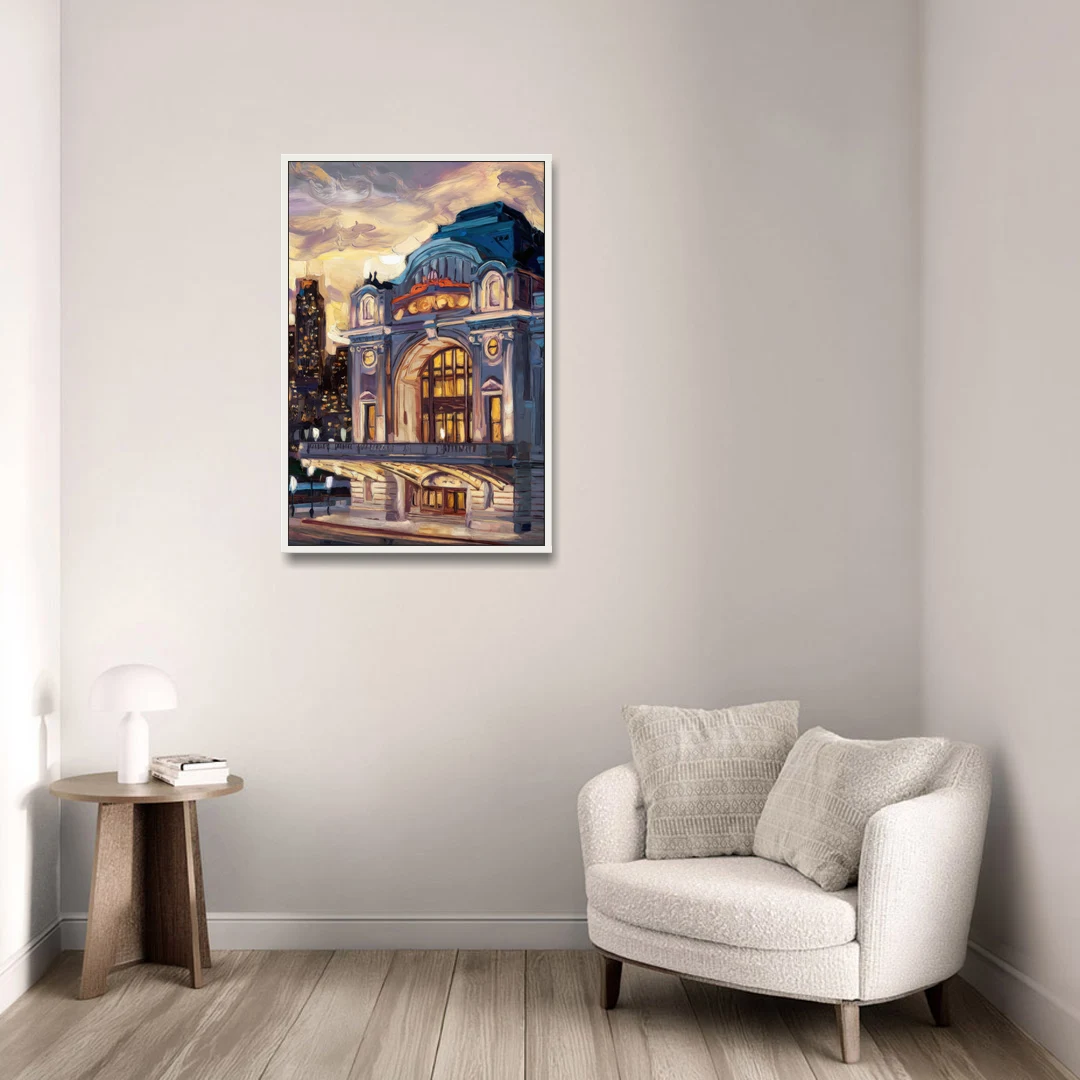 Kansas City Union Station - White Framed Canvas Wall Art - Sofa - 24x36
