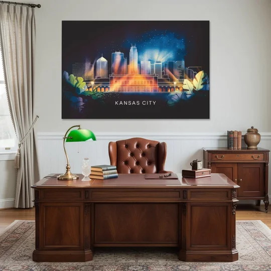 Kansas City Vibrant Downtown - Canvas Wall Art - Office - 60x40