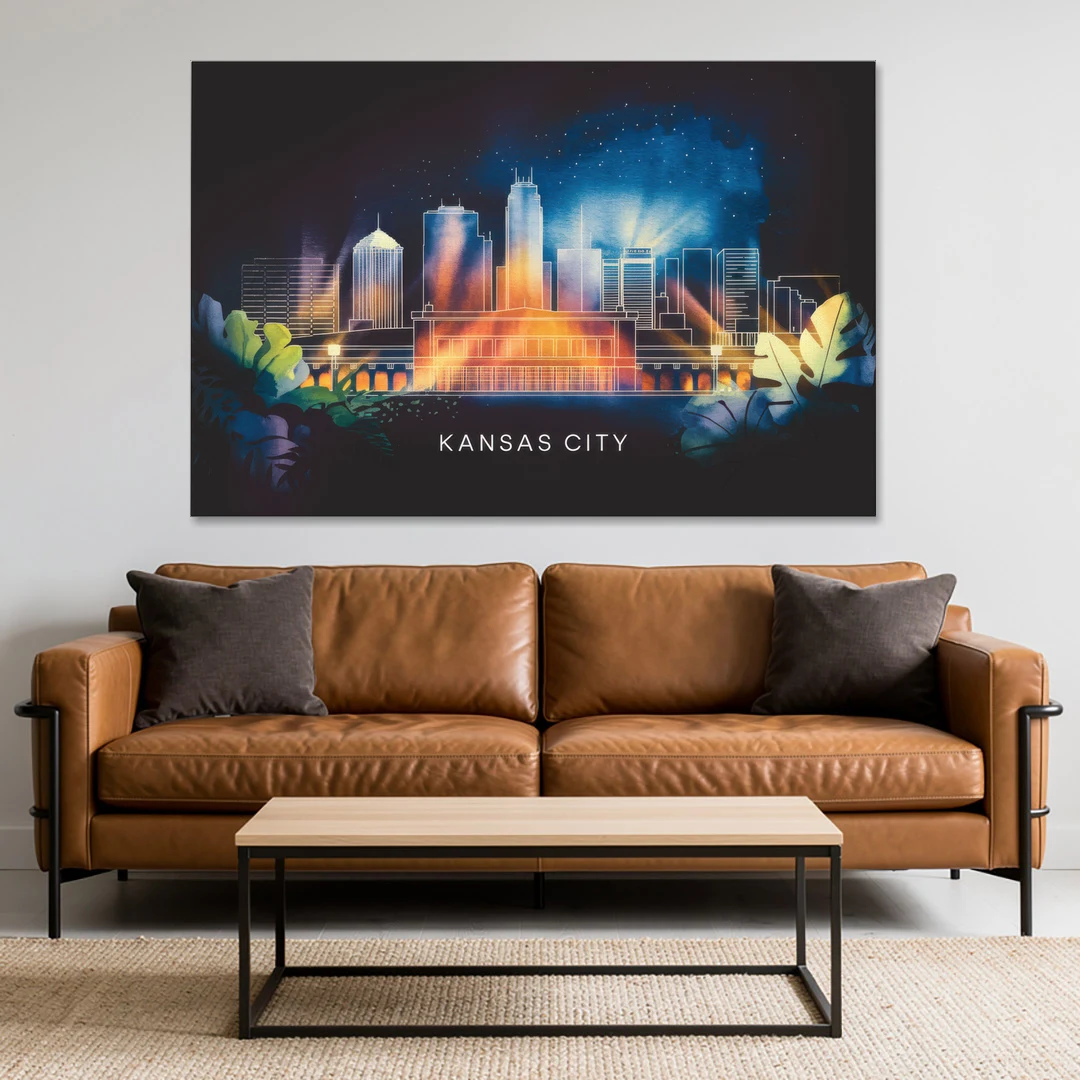 Kansas City Vibrant Downtown - Canvas Wall Art - Sofa - 60x40