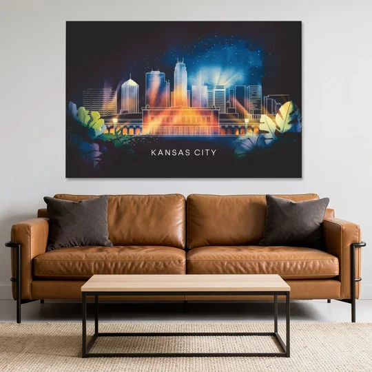 Kansas City Vibrant Downtown - Canvas Wall Art - Sofa - 60x40
