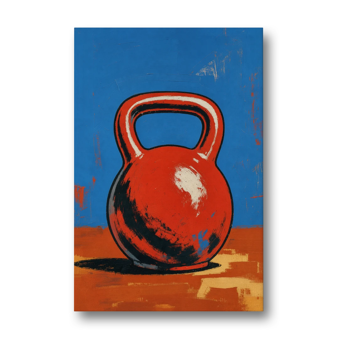Kettlebell Painting in Electric Red - Canvas Wall Art - Front
