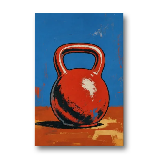 Kettlebell Painting in Electric Red - Canvas Wall Art - Front