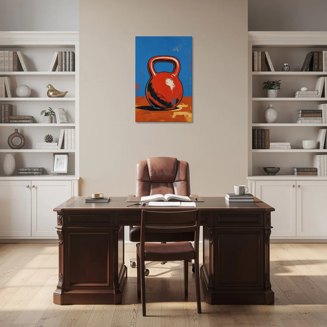 Kettlebell Painting in Electric Red - Canvas Wall Art - Office - 24x36