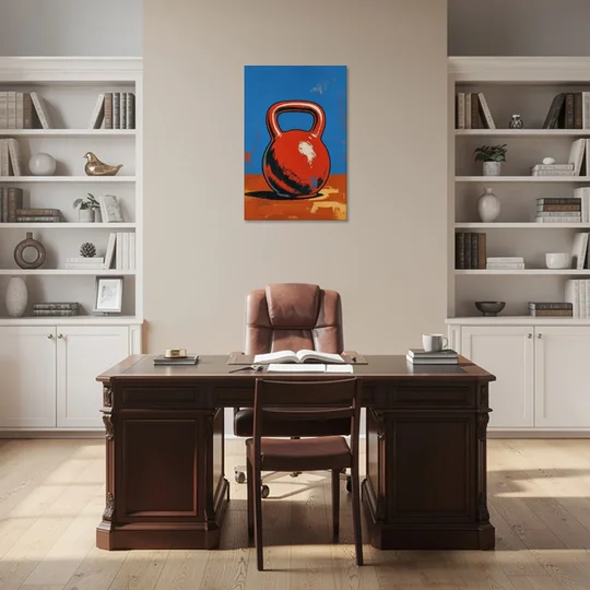 Kettlebell Painting in Electric Red - Canvas Wall Art - Office - 24x36