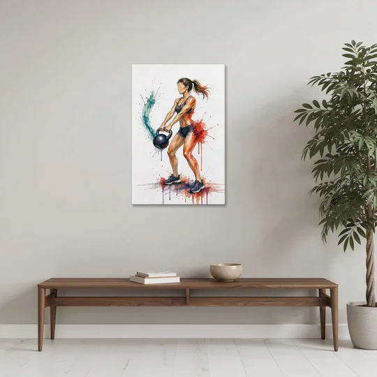 Kettlebell Swing in Splash Watercolor - Canvas Wall Art - Coffee Table - 24x36