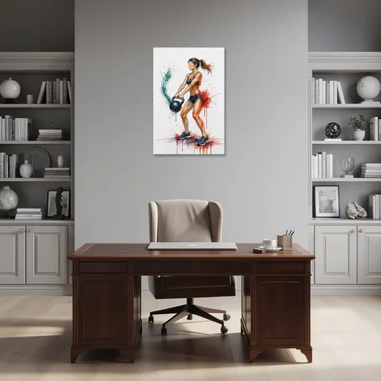 Kettlebell Swing in Splash Watercolor - Canvas Wall Art - Office - 24x36