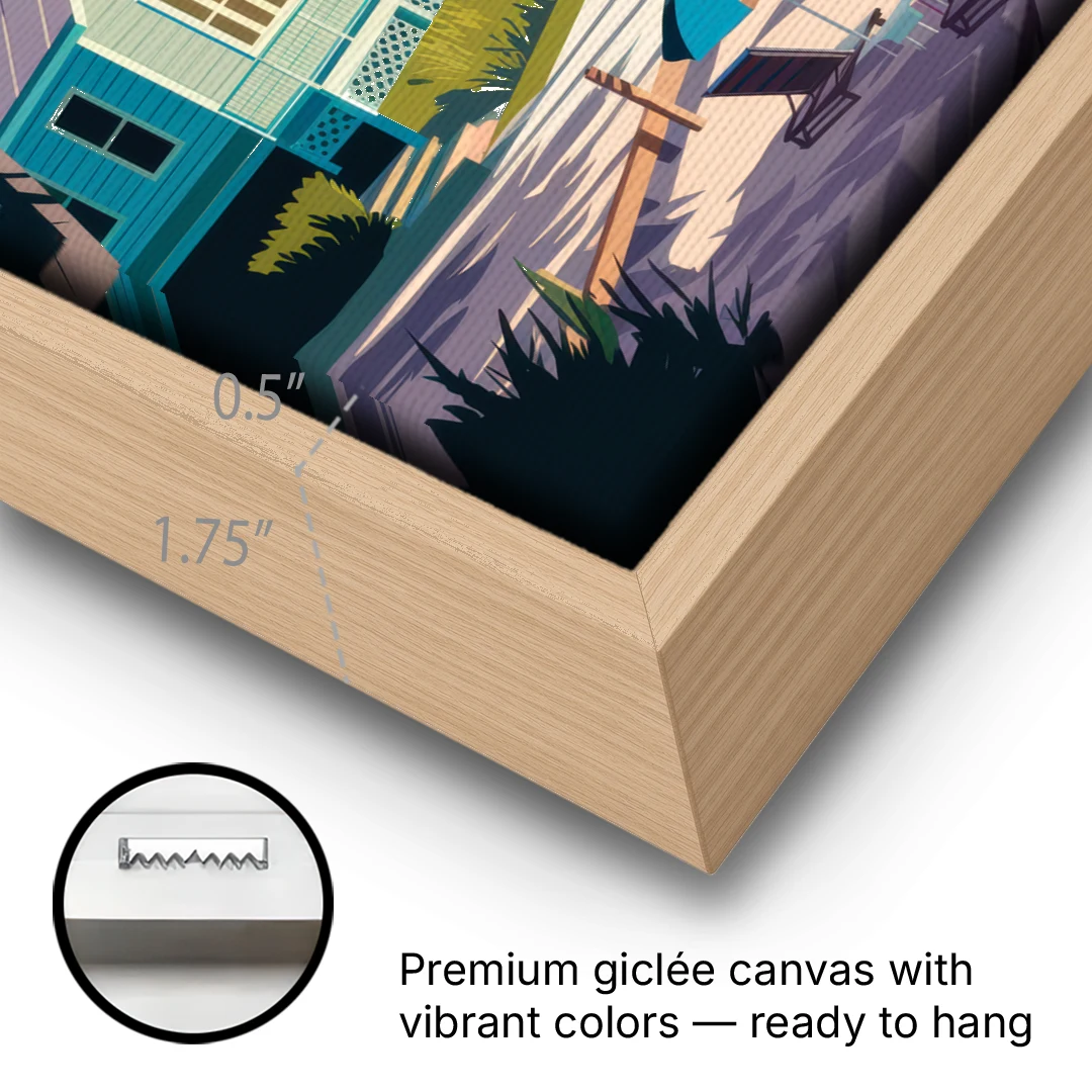 Key West Florida Coastline - Oak Framed Canvas Wall Art - Gallery Wrap Corner