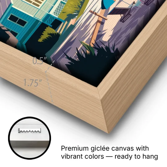 Key West Florida Coastline - Oak Framed Canvas Wall Art - Gallery Wrap Corner