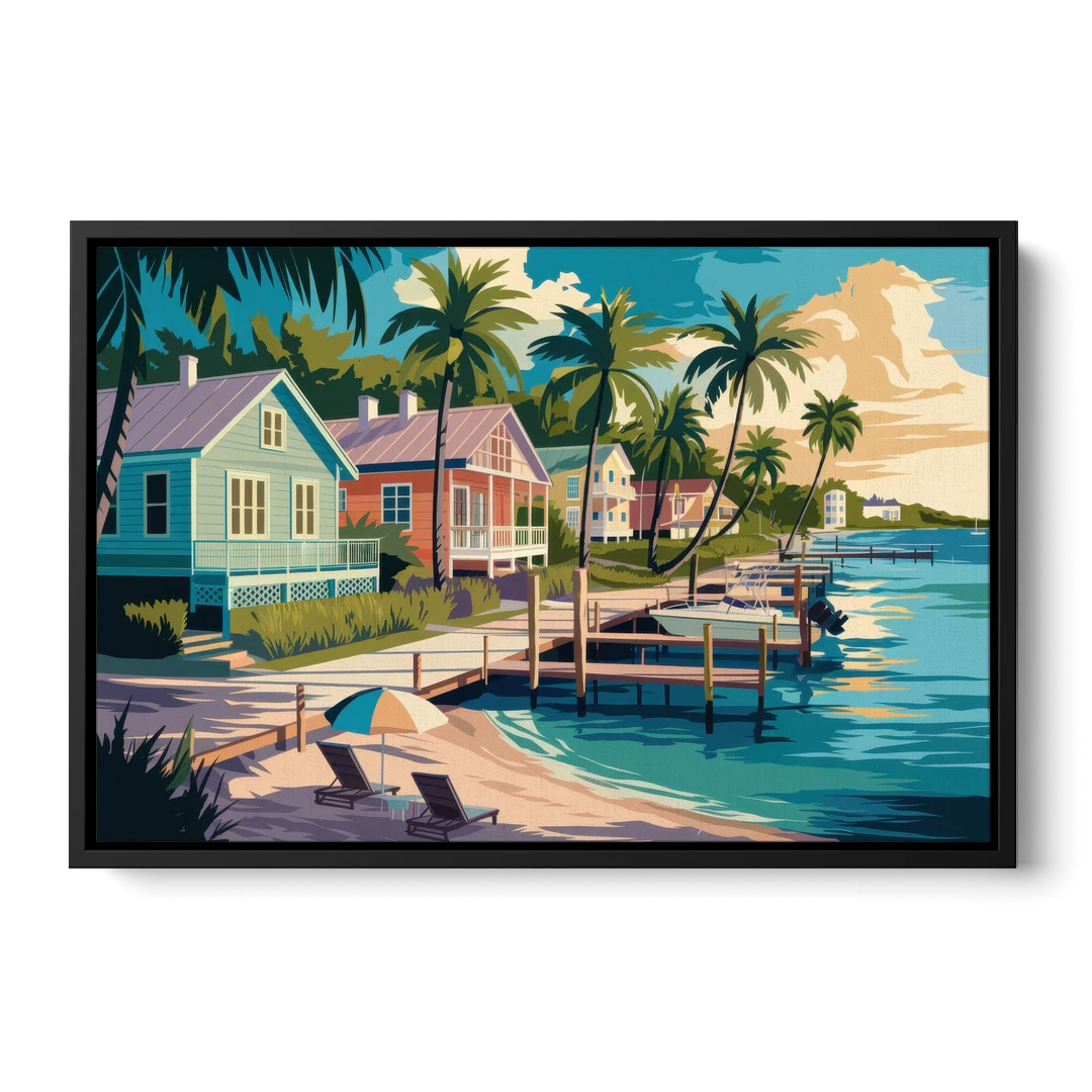 Key West Florida Coastline - Black Framed Canvas Wall Art - Front