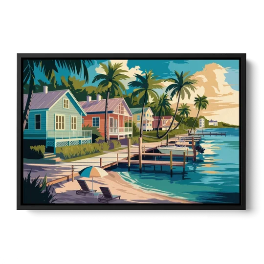 Key West Florida Coastline - Black Framed Canvas Wall Art - Front