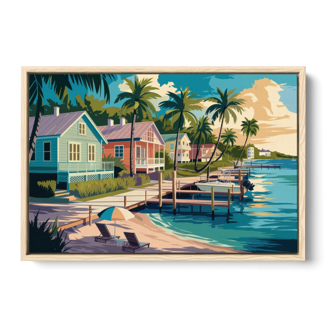 Key West Florida Coastline - Oak Framed Canvas Wall Art - Front
