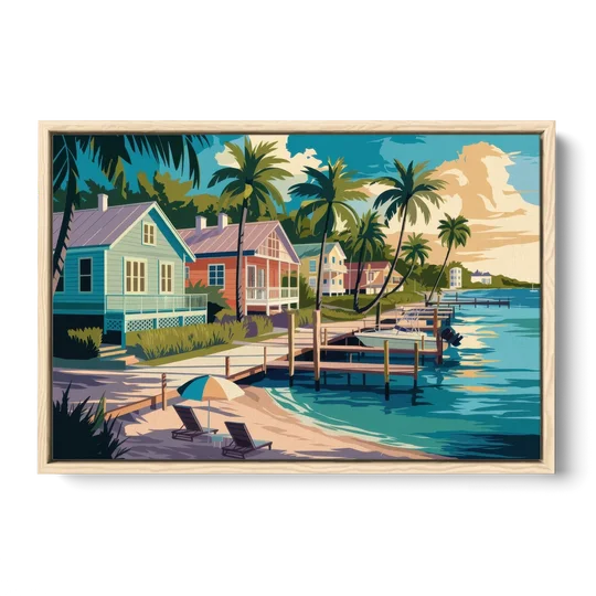 Key West Florida Coastline - Oak Framed Canvas Wall Art - Front