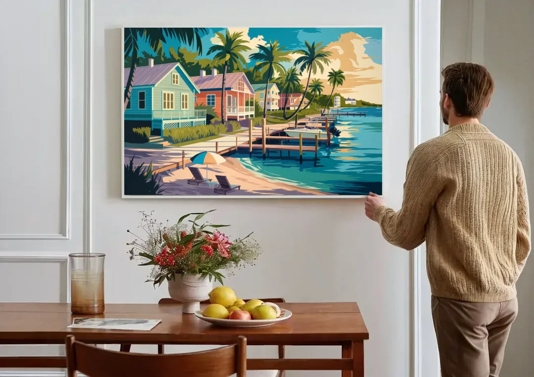 Key West Florida Coastline canvas wall art above a dining table