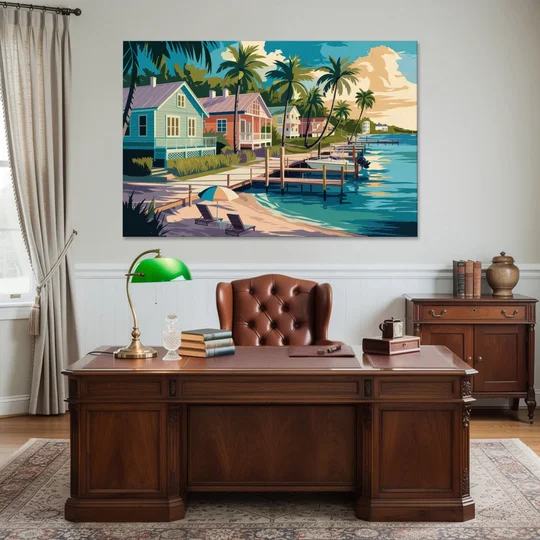 Key West Florida Coastline - Canvas Wall Art - Office - 60x40