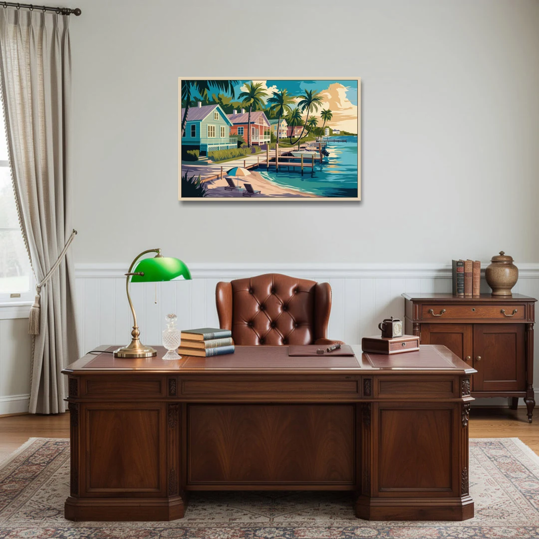 Key West Florida Coastline - Oak Framed Canvas Wall Art - Office - 36x24