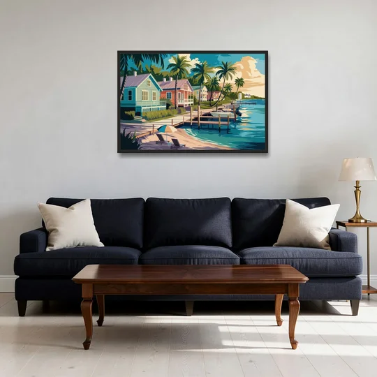 Key West Florida Coastline - Black Framed Canvas Wall Art - Sofa - 36x24