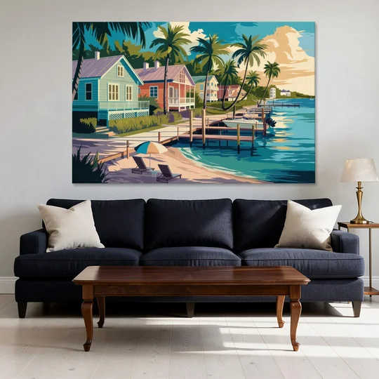 Key West Florida Coastline - Canvas Wall Art - Sofa - 60x40