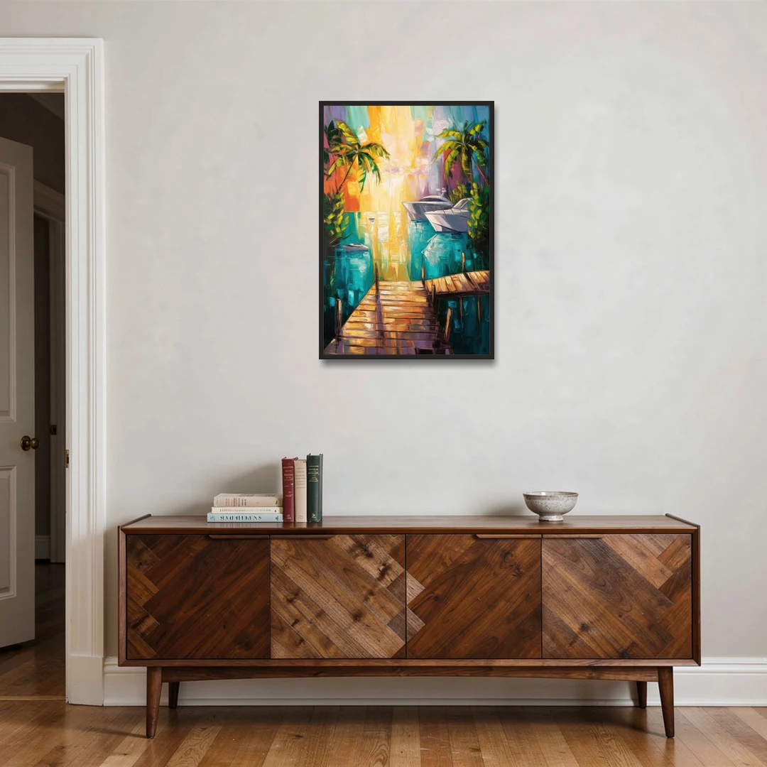 Key West Harbor Views - Black Framed Canvas Wall Art - Coffee Table - 24x36