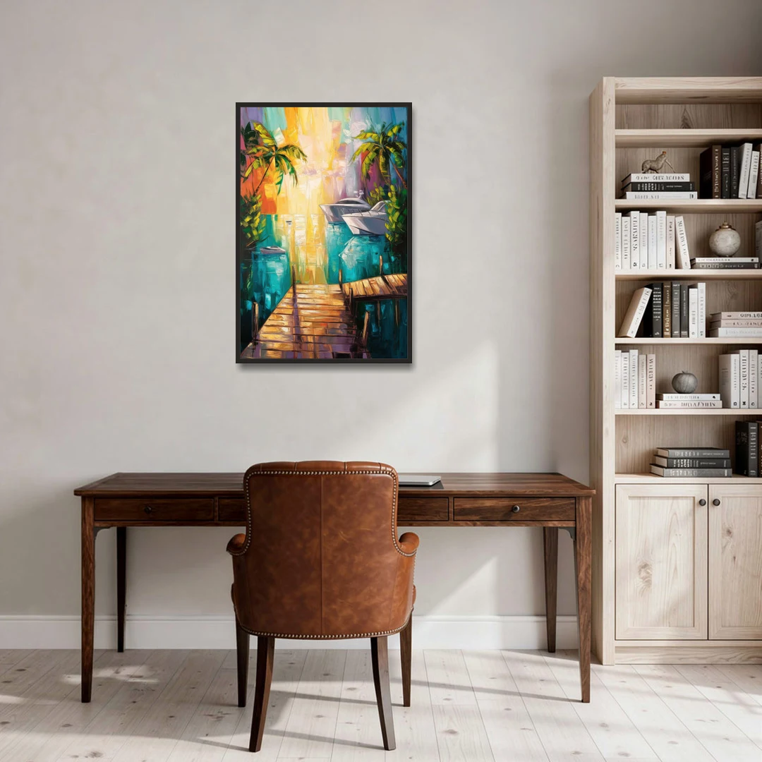 Key West Harbor Views - Black Framed Canvas Wall Art - Office - 24x36