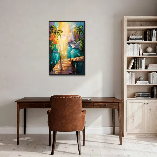 Key West Harbor Views - Black Framed Canvas Wall Art - Office - 24x36